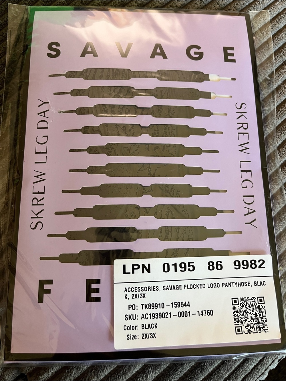 Salvage Black Flocked Logo Pantyhose - 2X/3X
